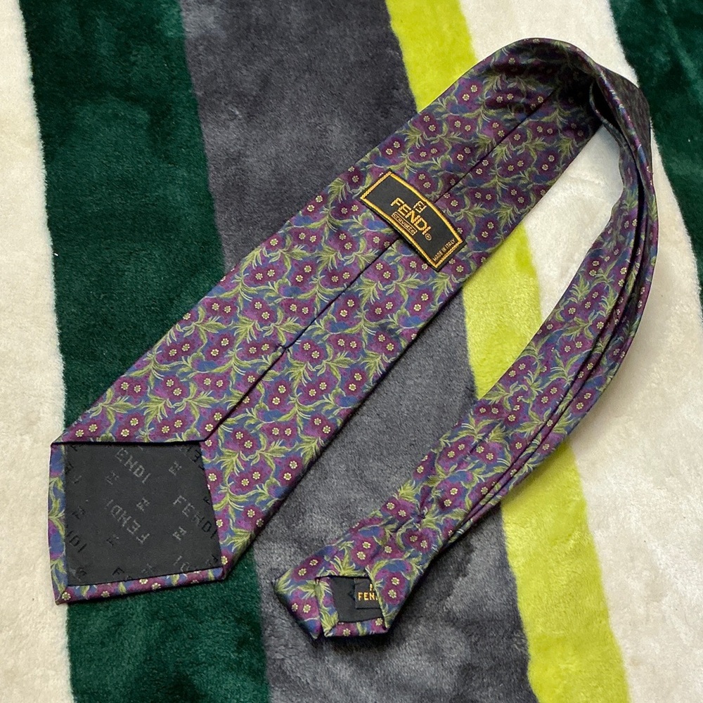 Fendi Purple and Green Floral Silk Tie